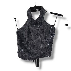 Miss Avenue Sequin Halter Top Party Cocktail‎ Sleeveless Black S